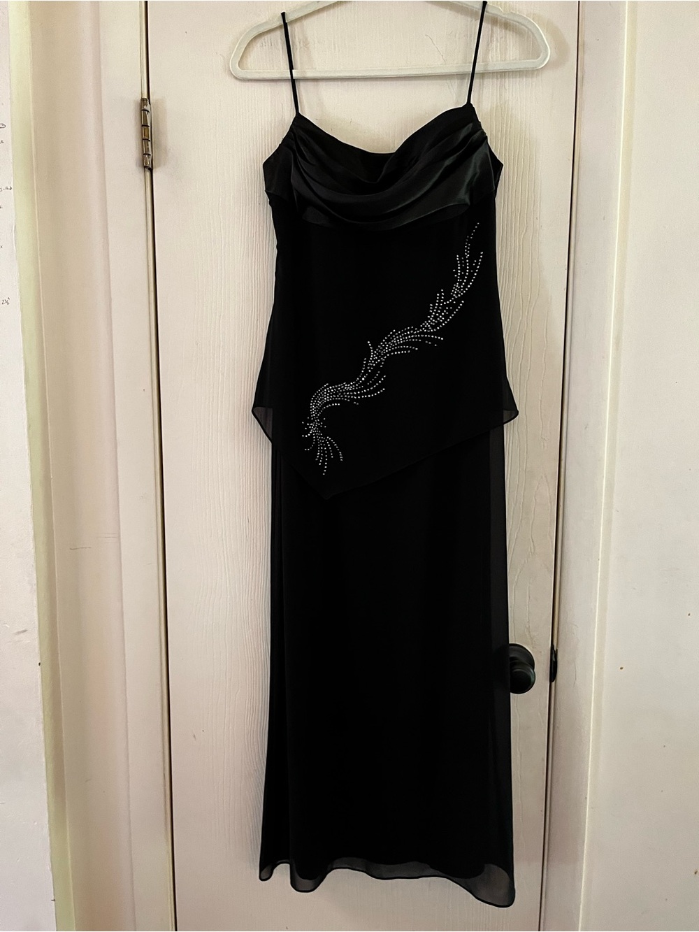 VTG Y2K Chiffon Black Wedding Fairygoth Cocktail Satin Rhinestone Slip Dress 6
